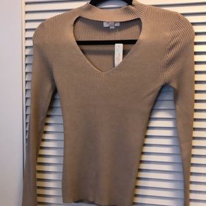 Tan Long-Sleeve Thin Sweater